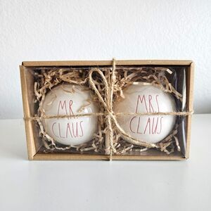 NWT Rae Dunn | Mr & Mrs Clause Christmas Holiday Xmas Round Ornaments Set